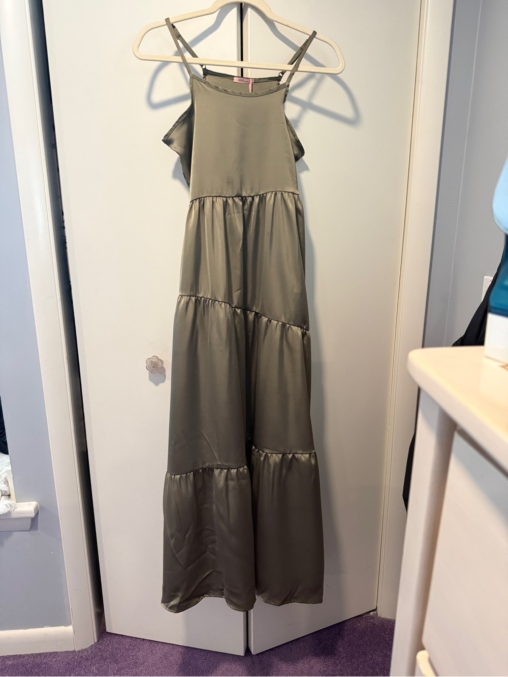 Olive Tiered Maxi Dress with Spaghetti Straps